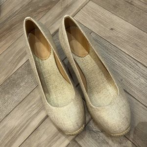 J. Crew metallic gold canvas Espadrille wedges